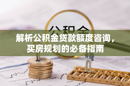 禹会解析公积金贷款额度咨询，买房规划的必备指南